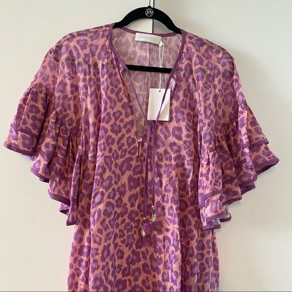 Zimmermann Teddy Ruffle Drawstring Belted Leopard Animal Print Midi Dress - Picture 7 of 10